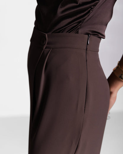 Ophelia Asymmetric Wrap Trousers | Espresso Brown