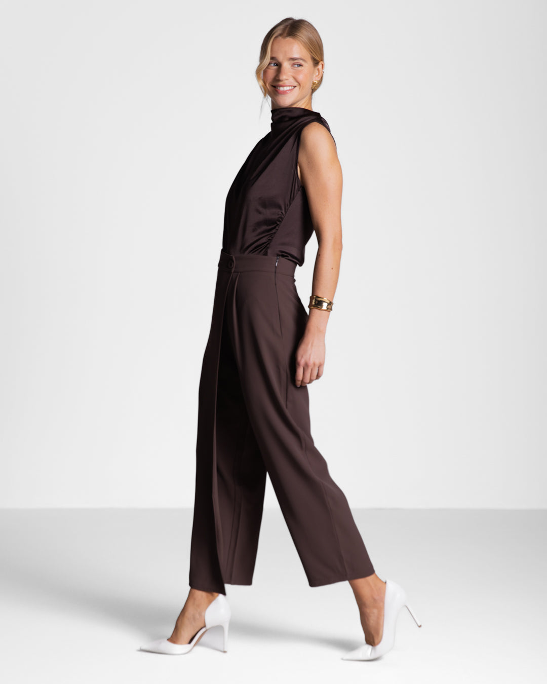 Ophelia Asymmetric Wrap Trousers | Espresso Brown