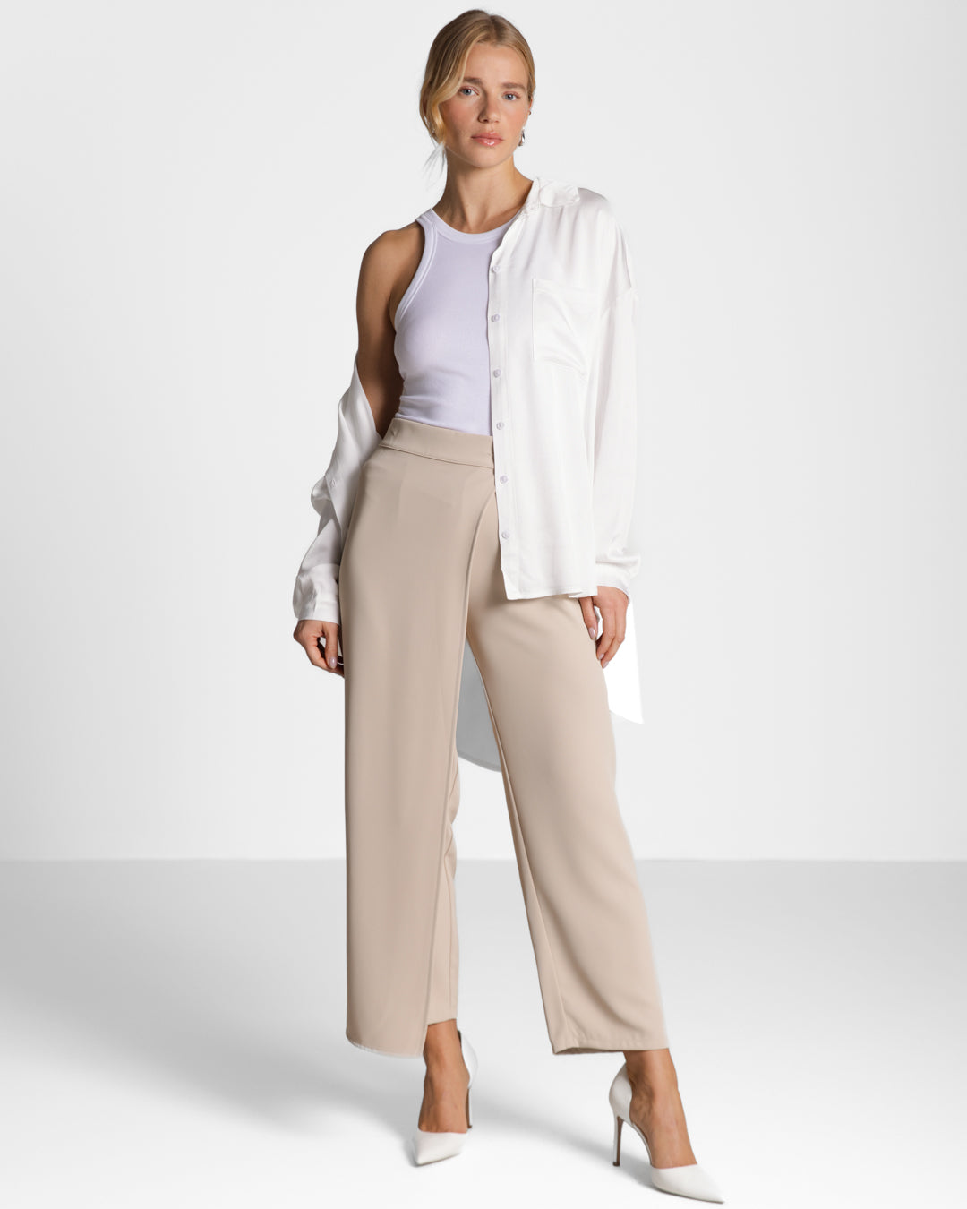 Ophelia Asymmetric Wrap Trousers | Light Beige