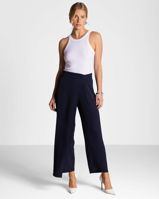 Ophelia Asymmetric Wrap Trousers | Navy