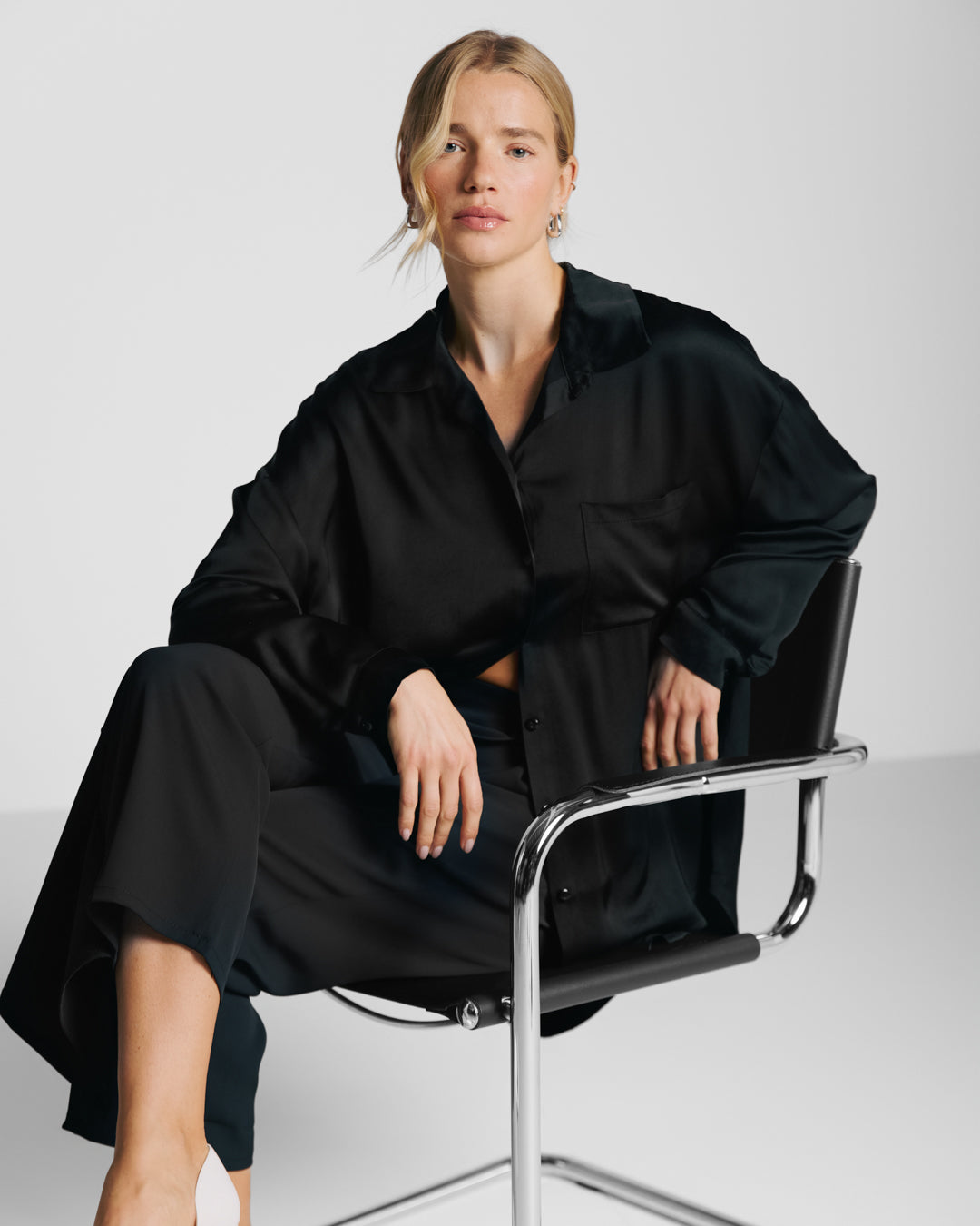 Kailin Satin Shirt | Black