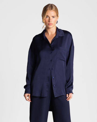 Kailin Satin Shirt | Navy