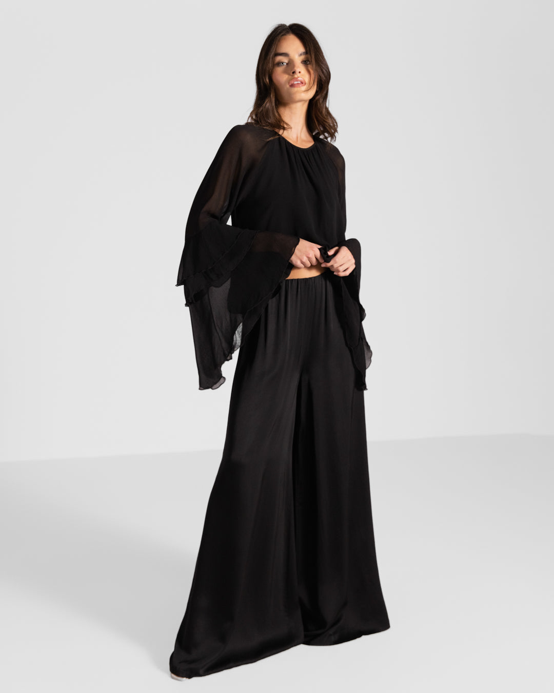 Helena Elastic Waist Satin Trousers | Black