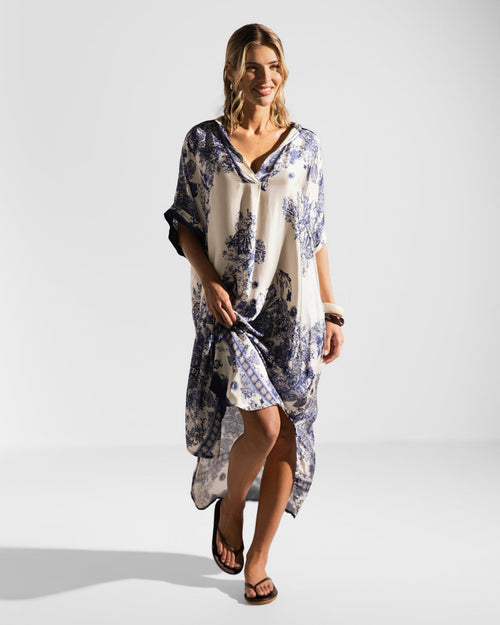 Ottilie Silk Kaftan Dress | Navy