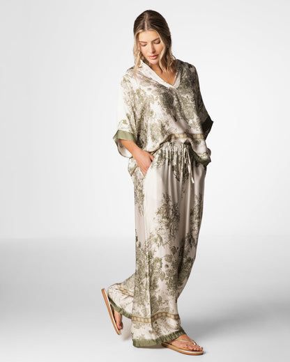 Ottilie Elastic Waist Silk Trousers | Khaki