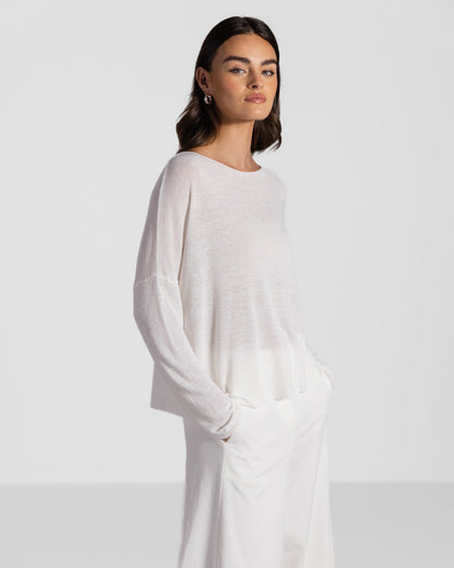 Amelie Lightweight Linen Top | White