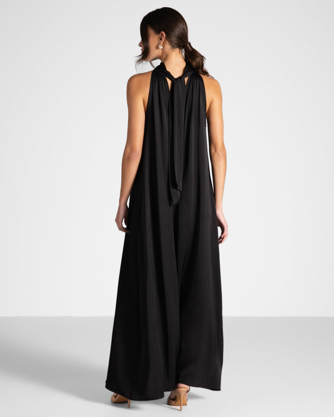 Ruby Satin Halterneck Dress | Black