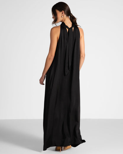 Ruby Satin Halterneck Dress | Black