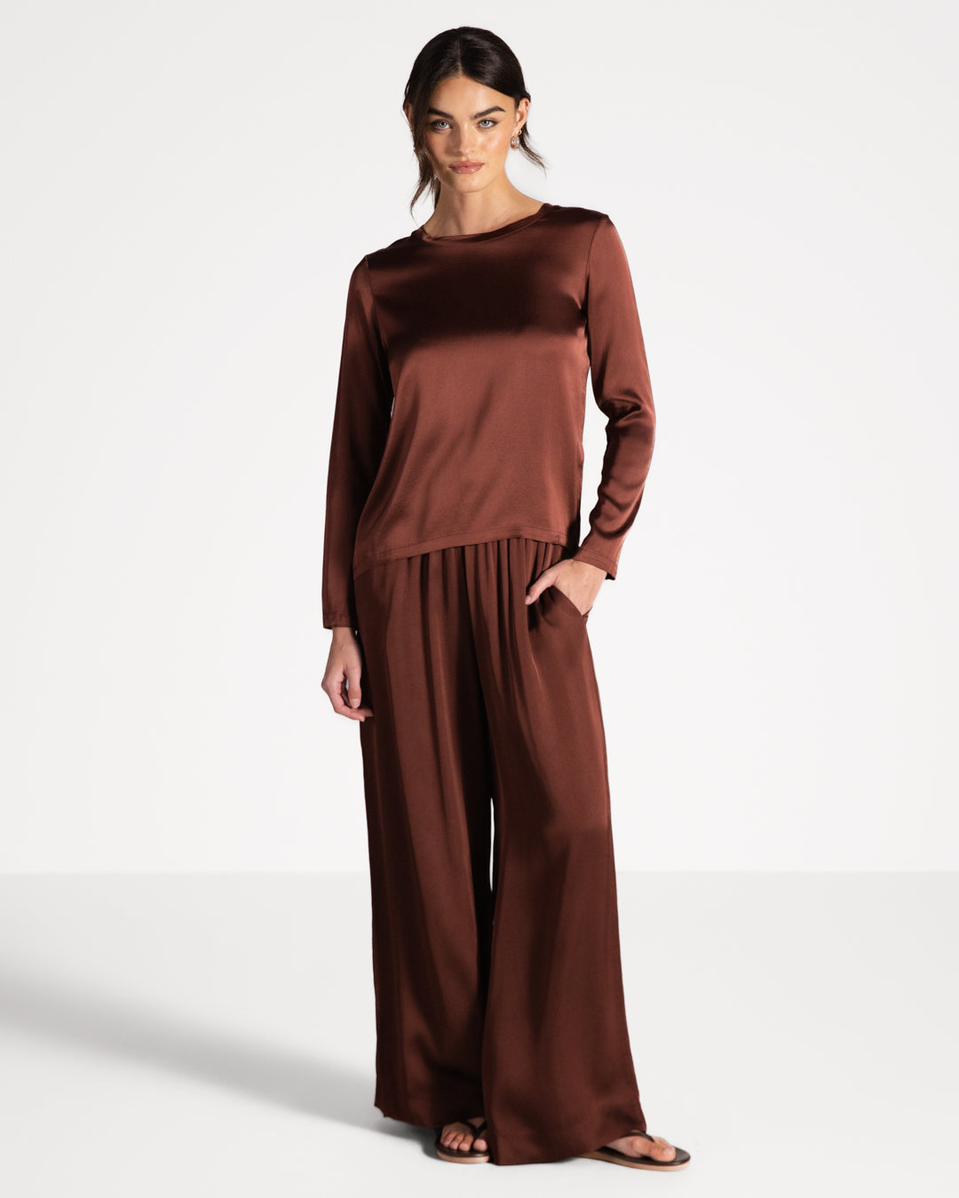 Daisy Elastic Waist Satin Pants | Auburn