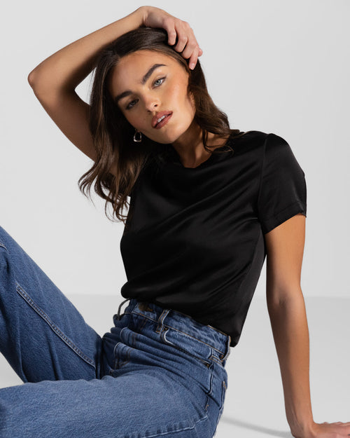 Matilda Satin T-Shirt | Black |