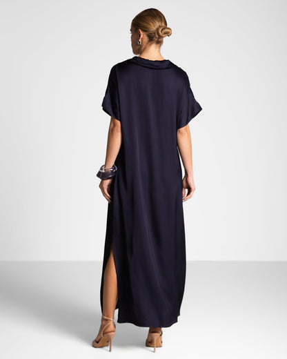 Cleo Satin Kaftan Dress | Navy