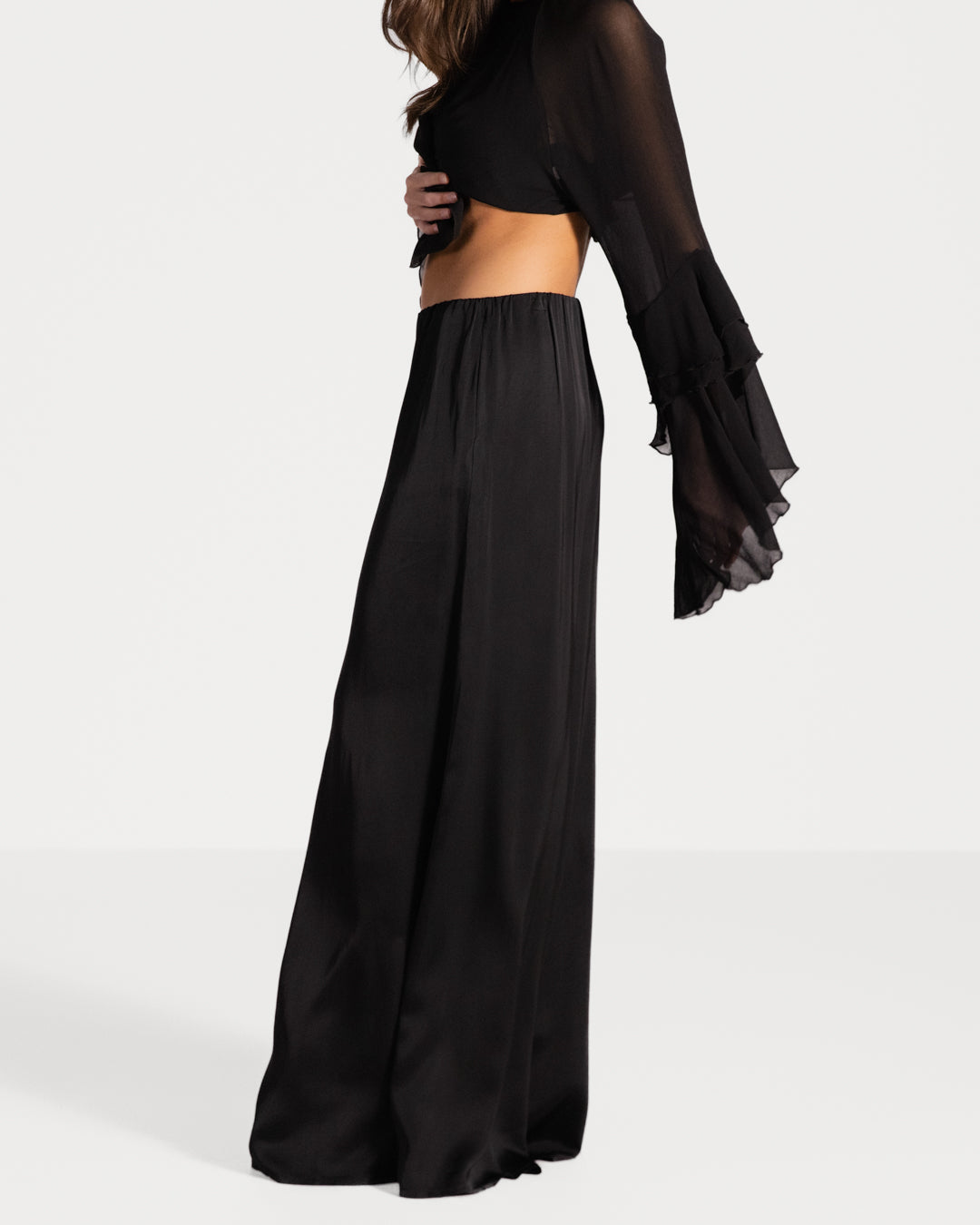 Helena Elastic Waist Satin Trousers | Black