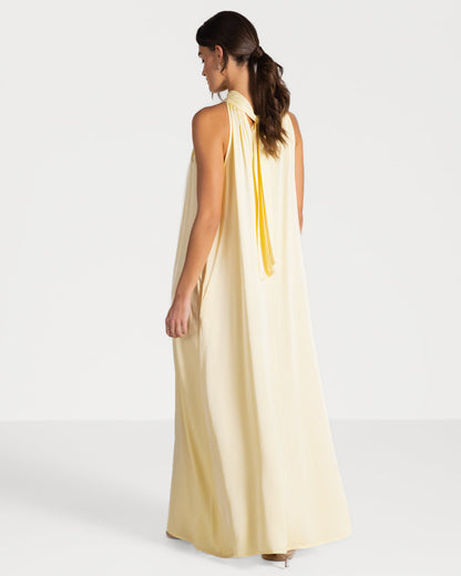 Ruby Halterneck Satin Dress | Pastel Yellow