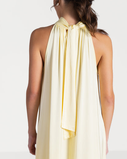 Ruby Halterneck Satin Dress | Pastel Yellow