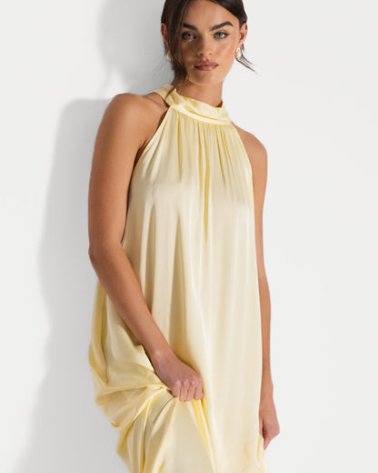 Ruby Halterneck Satin Dress | Pastel Yellow