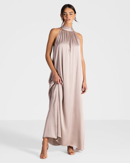 Ruby Halterneck Satin Dress | Dusty Pink