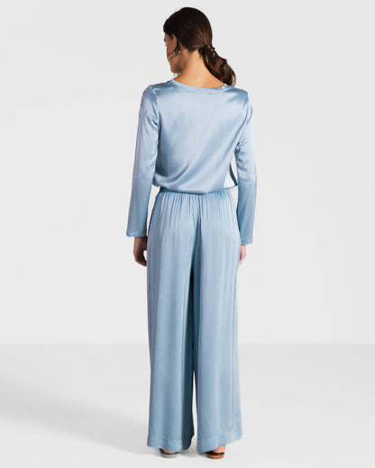 Daisy Elastic Waist Satin Pants | Arctic Blue