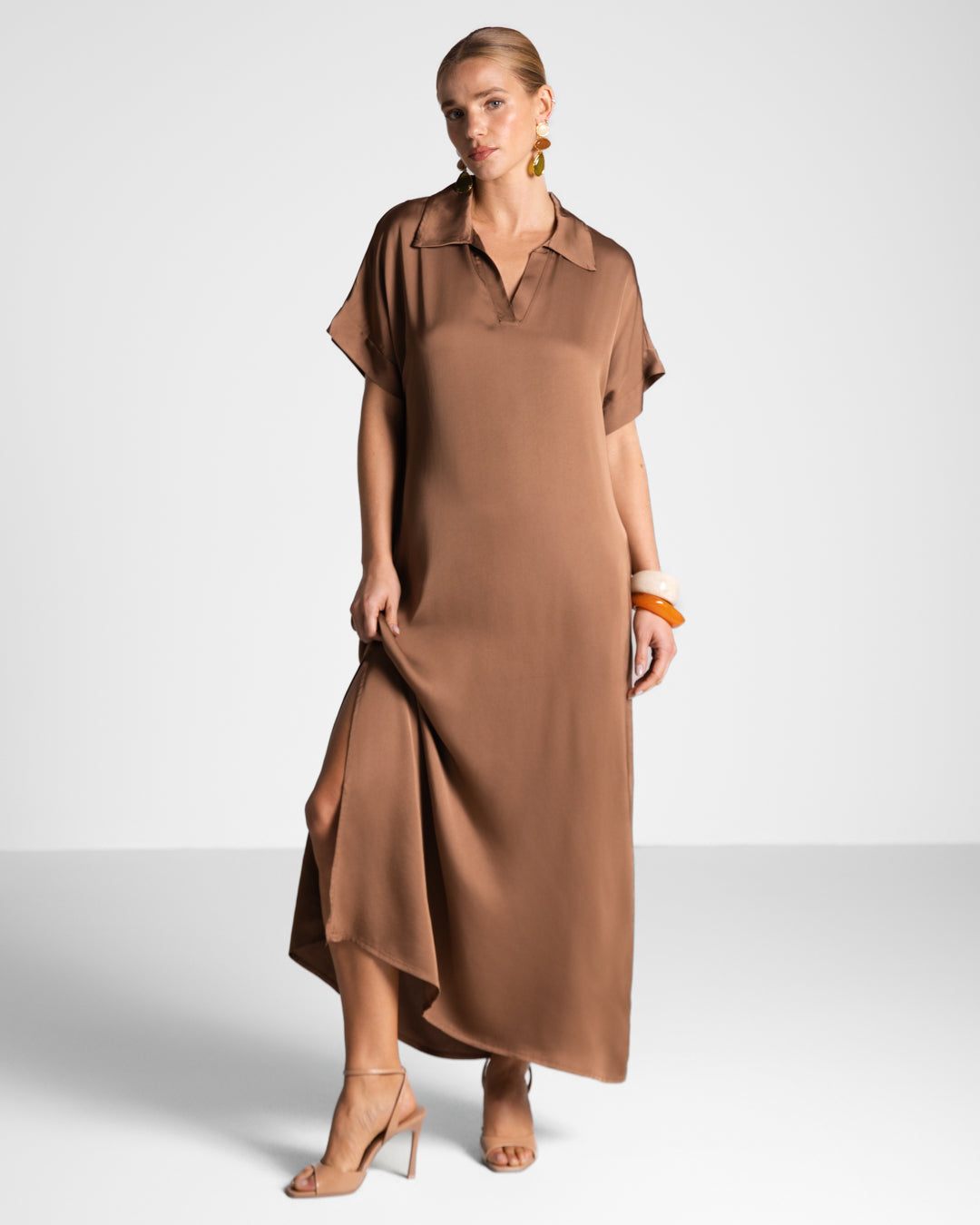 Cleo Satin Kaftan Dress | Maple