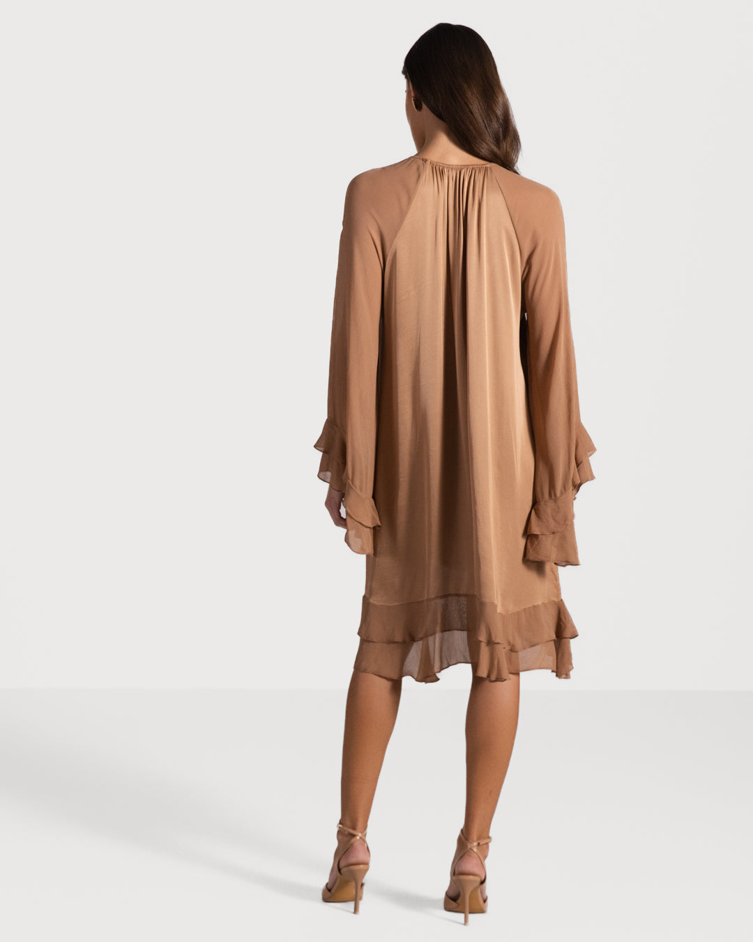 Estelle Ruffle Midi Dress | Tan