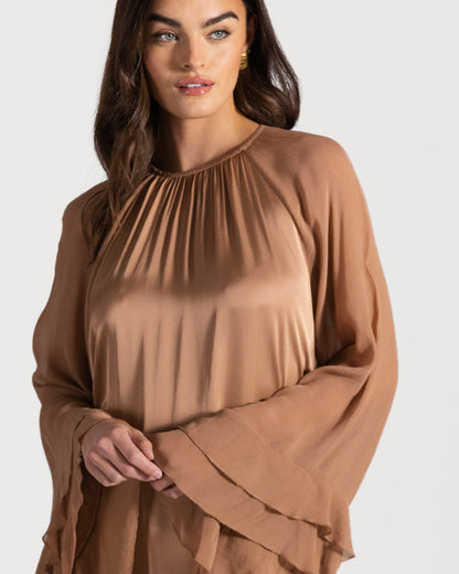Estelle Ruffle Midi Dress | Tan