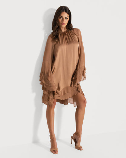 Estelle Ruffle Midi Dress | Tan