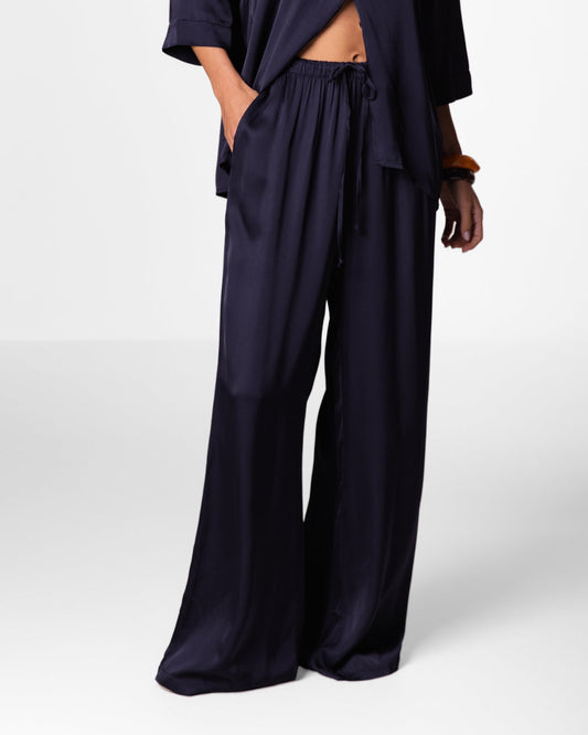 Nora Drawstring Satin Pants | Navy