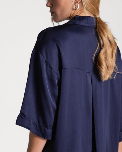 Rhea Satin Shirt | Navy