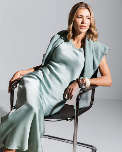 Sabrina Sleeveless Satin Dress | Mint