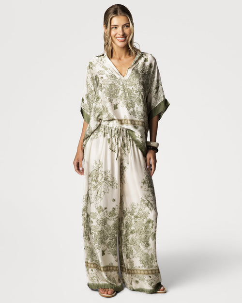 Ottilie Elastic Waist Silk Trousers | Khaki