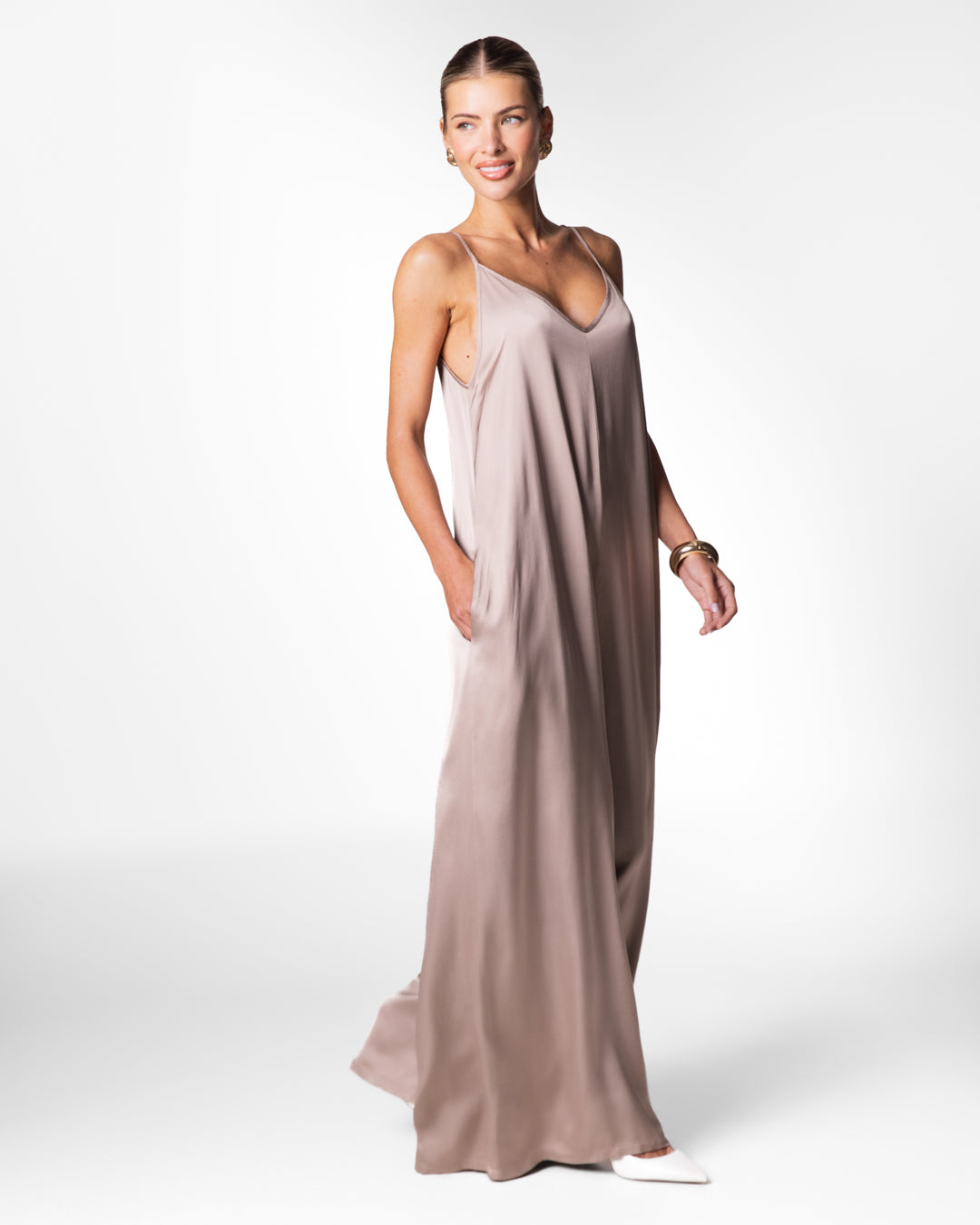 Audrey Satin Jumpsuit | Mocha