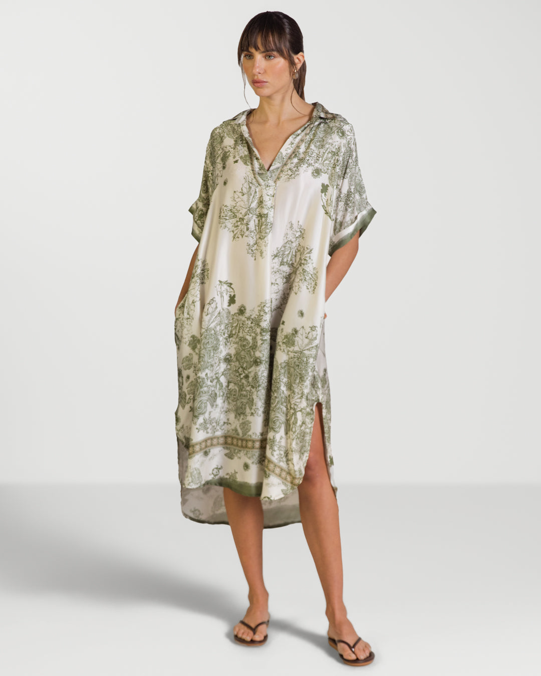 Ottilie Silk Kaftan Dress | Khaki