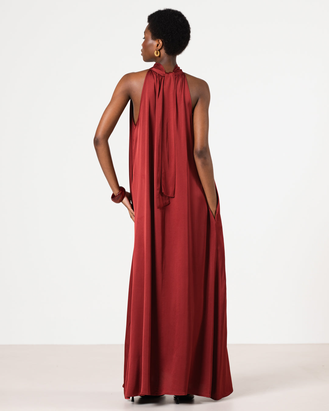 Ruby Halterneck Satin Dress | Deep Red
