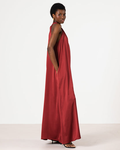Ruby Halterneck Satin Dress | Deep Red