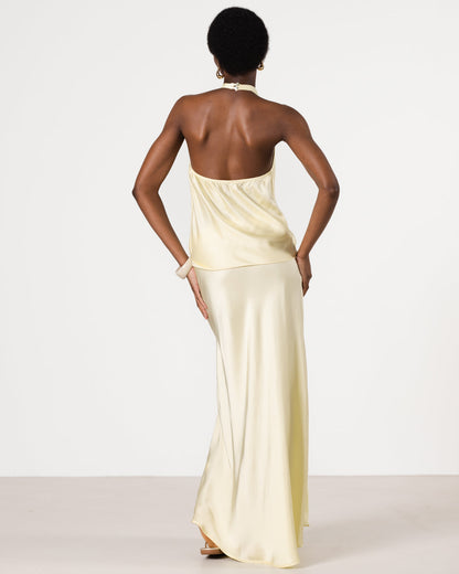 Carmen Backless Halterneck Top | Butter Yellow