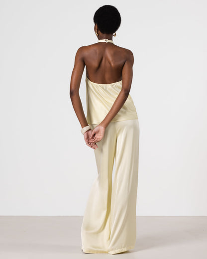 Giselle Elastic High Waist Satin Trousers | Butter Yellow  Jo