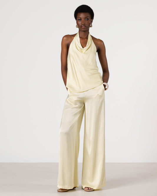 Giselle Elastic High Waist Satin Trousers | Butter Yellow  Jo