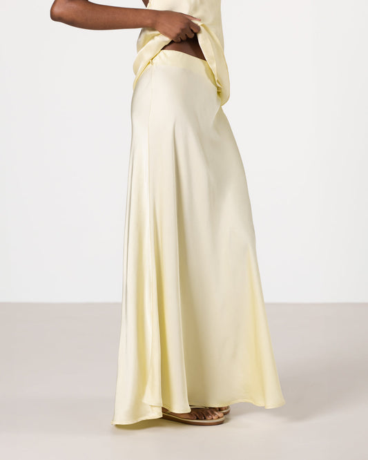 Lexi Satin Maxi Skirt | Butter Yellow
