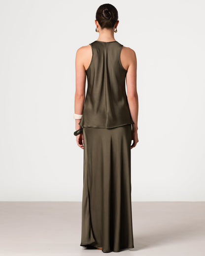 Demi Satin Vest Top | Khaki