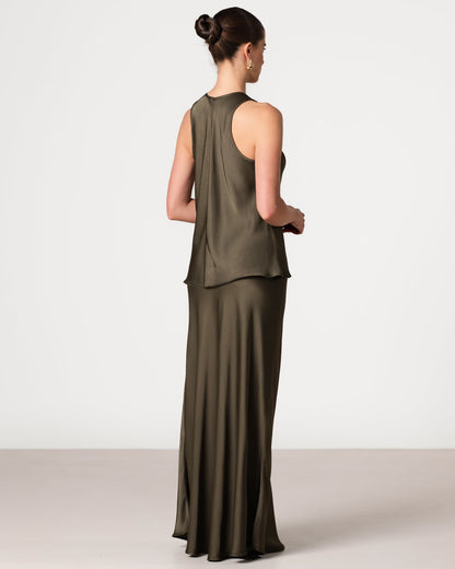 Lexi Satin Maxi Skirt | Khaki