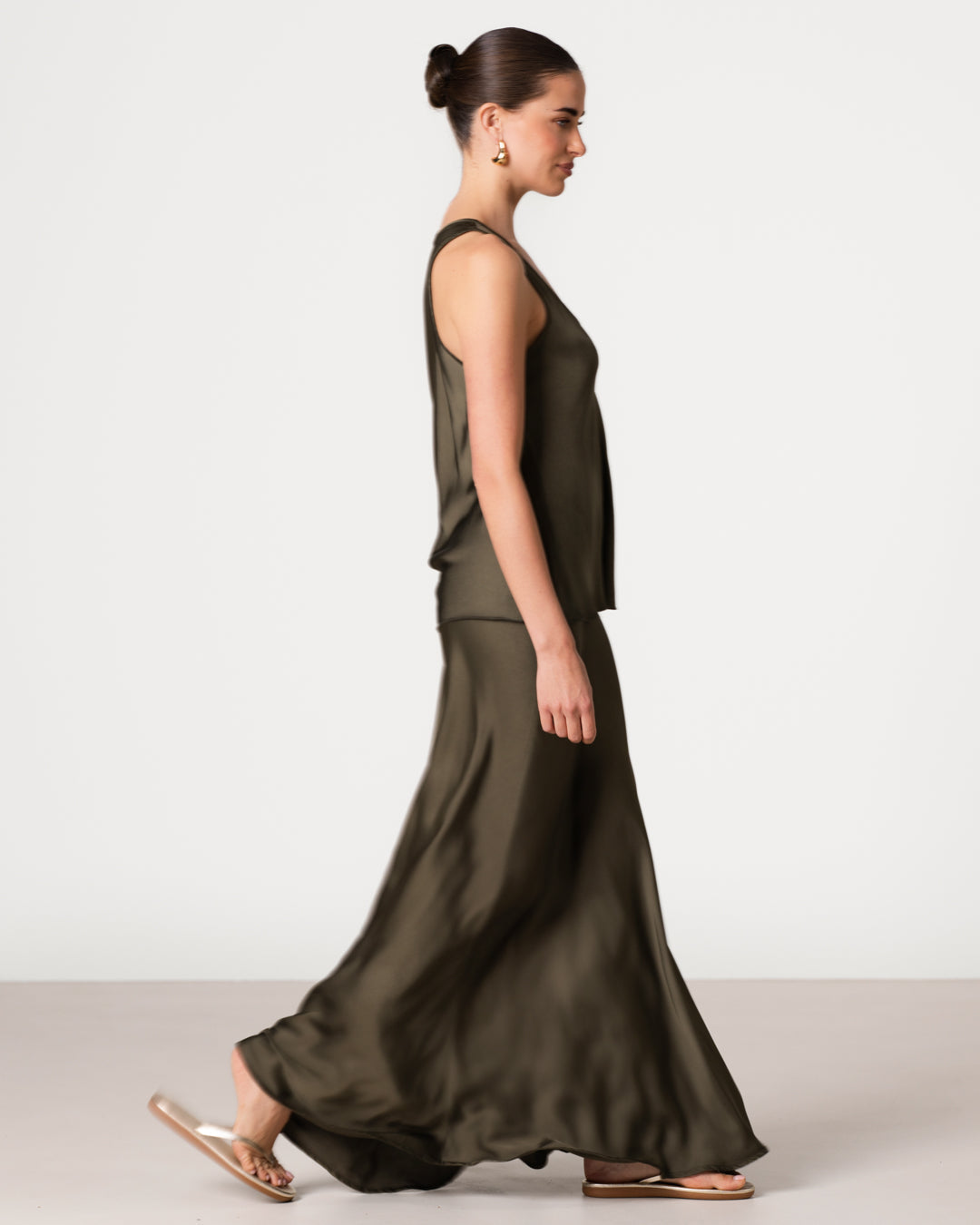 Lexi Satin Maxi Skirt | Khaki