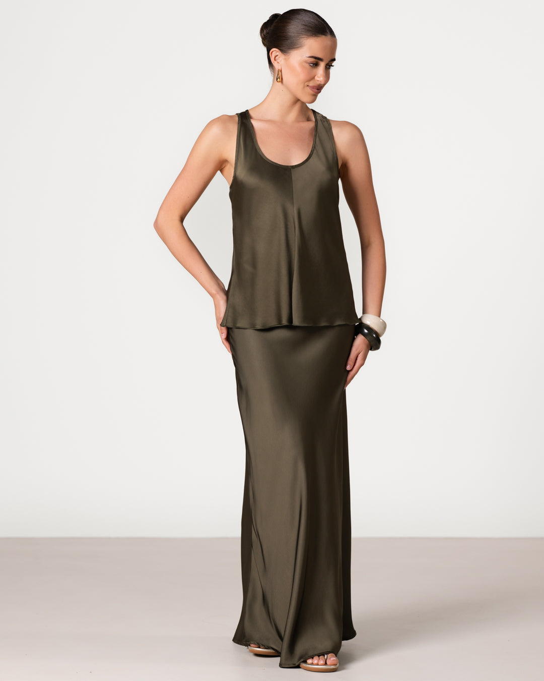 Demi Satin Vest Top | Khaki