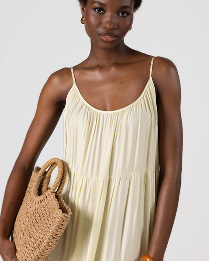 Noelle Strappy Tiered Satin Maxi Dress | Butter Yellow