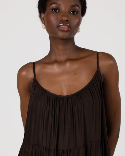 Noelle Strappy Tiered Satin Maxi Dress | Cocoa Soleil