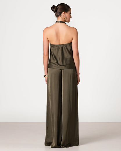 Carmen Backless Halterneck Top | Khaki