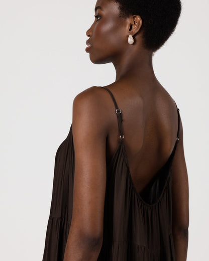 Noelle Strappy Tiered Satin Maxi Dress | Cocoa Soleil