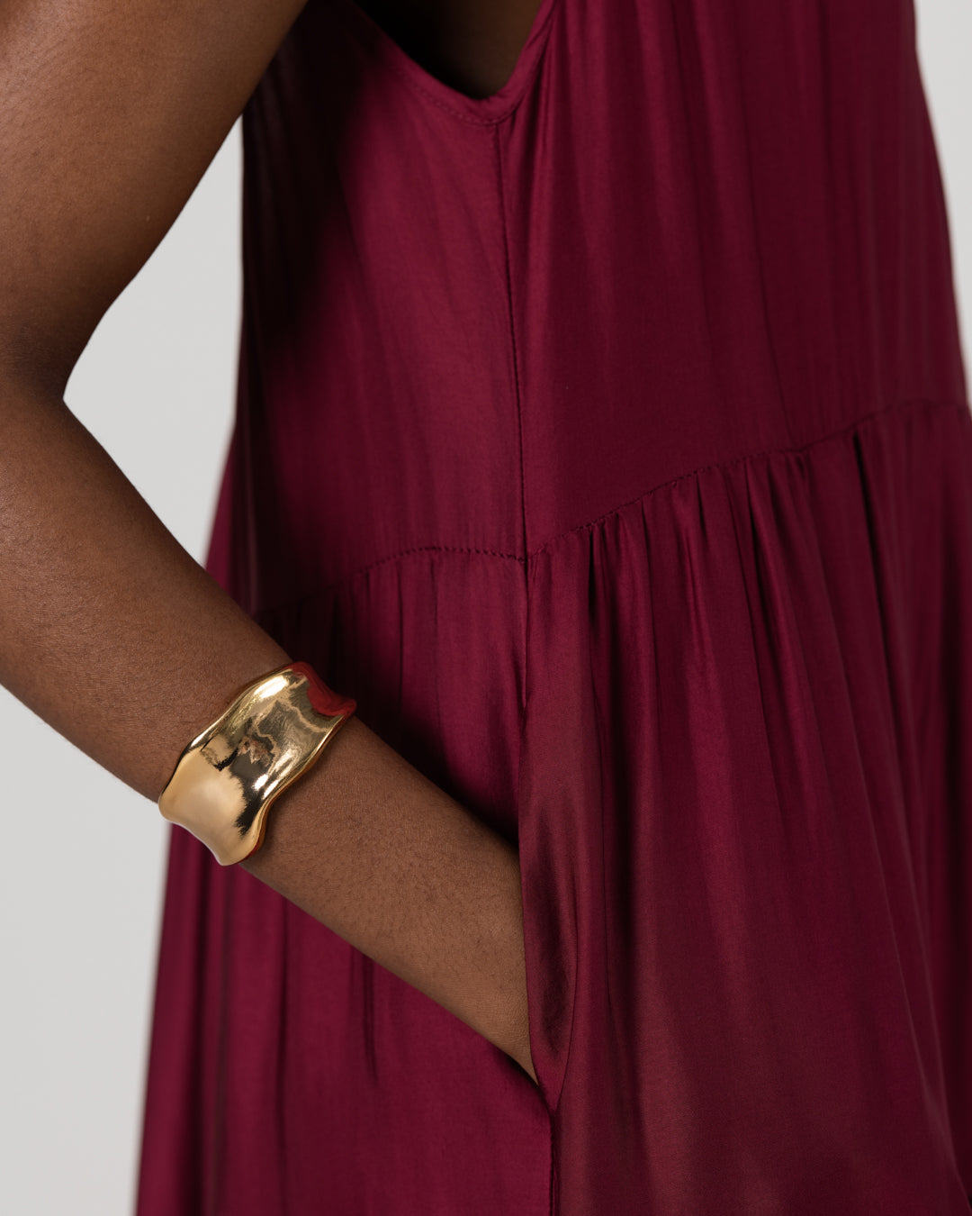 Noelle Strappy Tiered Satin Maxi Dress | Dark Cherry