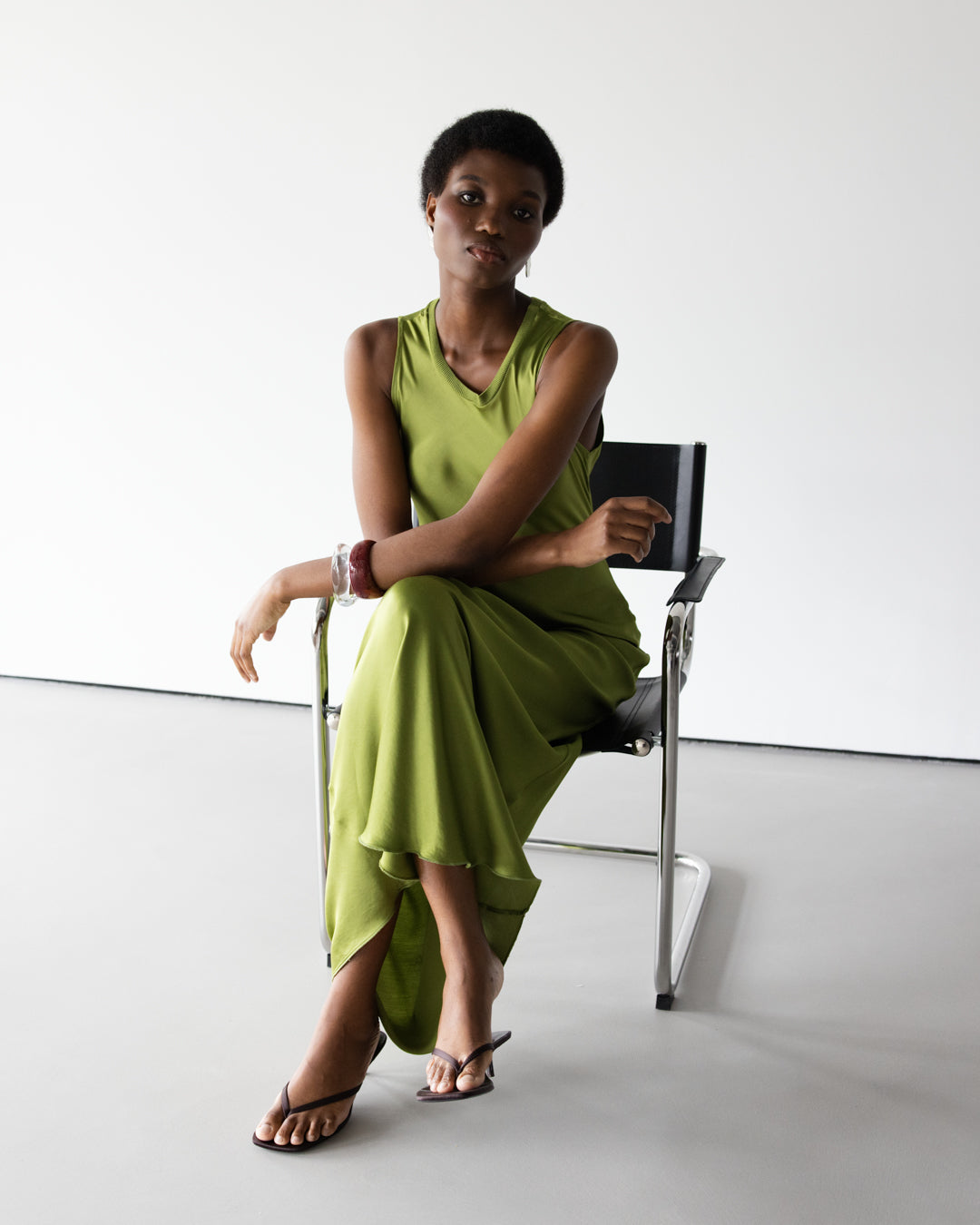 Sabrina Sleeveless Satin Maxi Dress | Olive Green