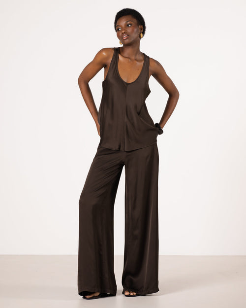 Giselle Elastic High Waist Satin Trousers | Cocoa Soleil