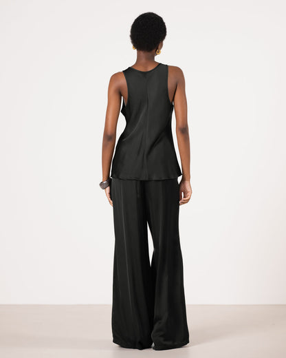 Demi Satin Vest Top | Black