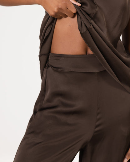 Giselle Elastic High Waist Satin Trousers | Cocoa Soleil